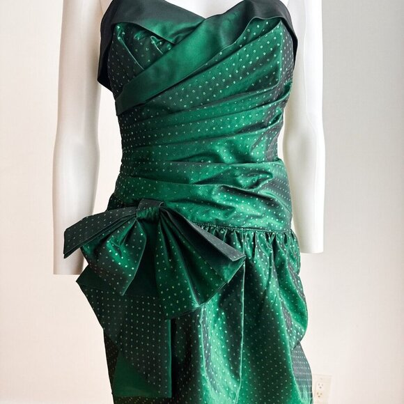 A.J Bari 80s Bow Detail Gathered Unique Green Cocktail Dress S - Picture 5 of 8